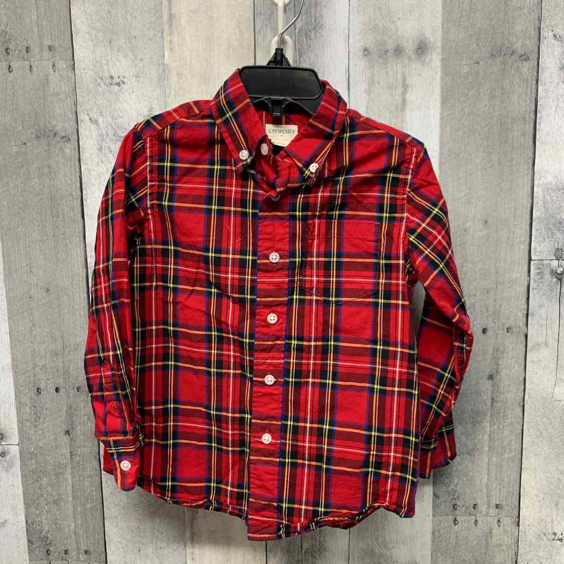 Size 3 Red Plaid Crew Cuts LS Button Up