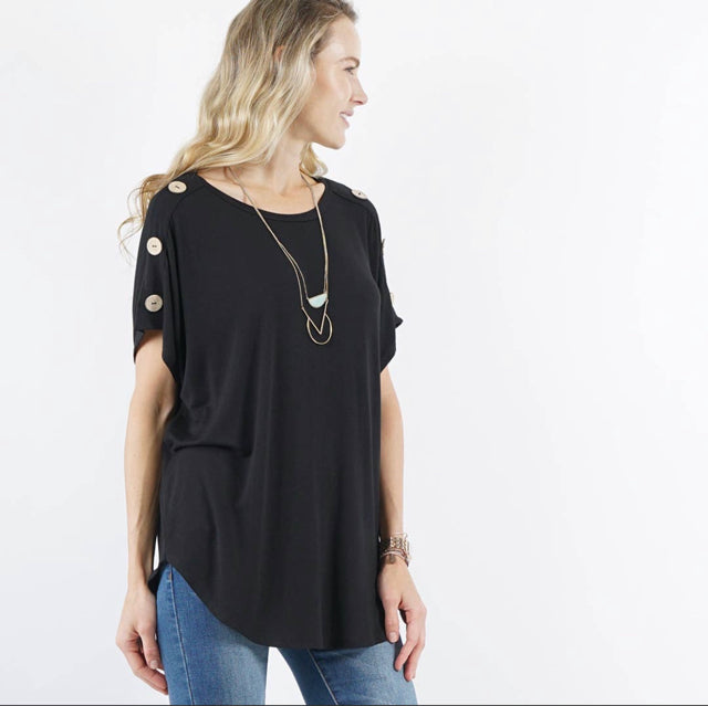 Black 42pops Shoulder Button Tunic - OodlesCB