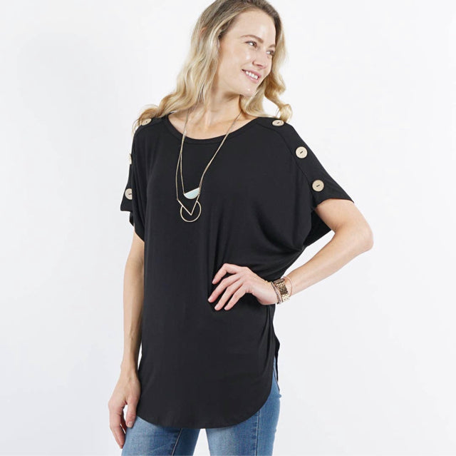 Black 42pops Shoulder Button Tunic - OodlesCB
